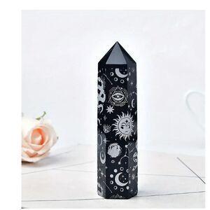 New! Natural Obsidian Star Moon Patterned Pointed Magic Stress Relieving Stone